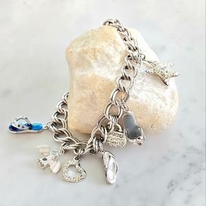 Italian Sterling Silver 925 Charm Bracelet With 8 Sterling Silver 925 Charms